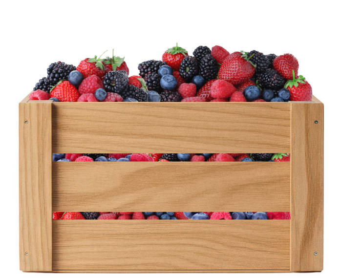 Wooden crate of organic berries