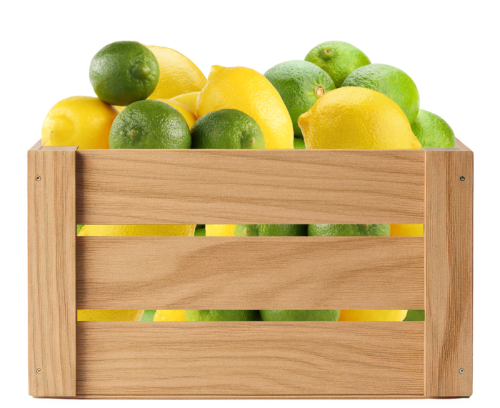 Wooden crate of organic citrus